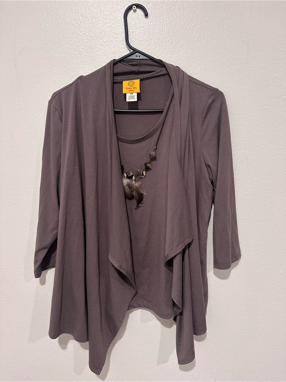 Ruby Rd. Two-Piece Open-Front Cardigan and Tank — Taupe
